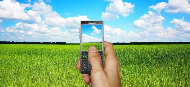 הפתרון לצמצום הקרינה מטלפונים סלולריים - בתמונה טלפון סלולארי על רקע שמיים ודשא