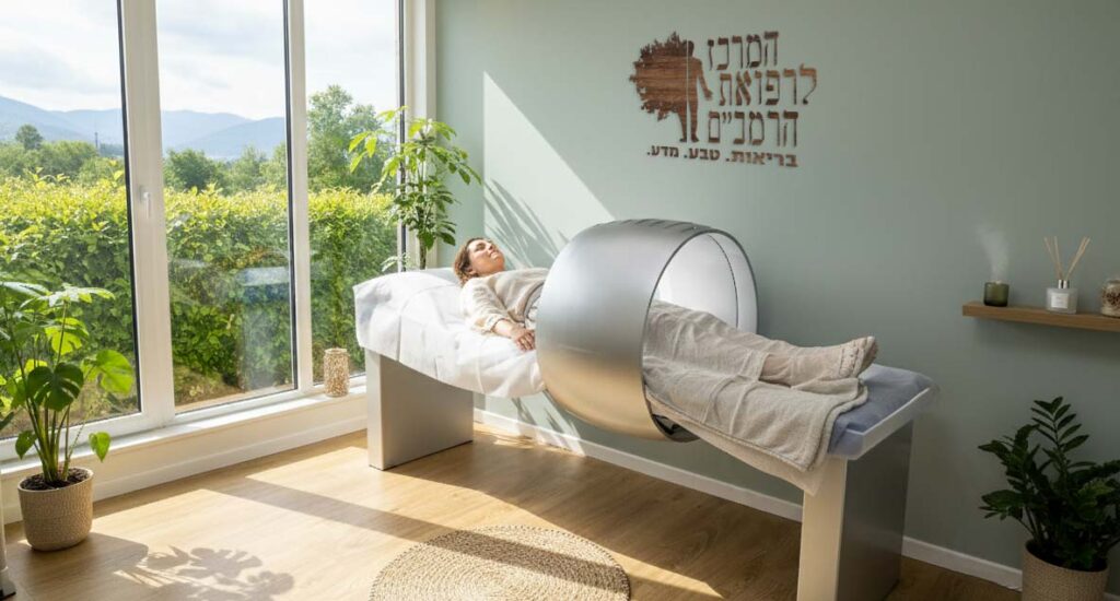 חדר טיפול רגוע במרכז לרפואת הרמבם עם מכשיר פולסים אלקטרומגנטיים